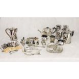 A collection of silver plated items along with a quantity of silver collared cutlery
