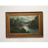 M.C.Hider (19th-20th Century) An oil on canvas depicting a mountainous river scene. 63cm x 42.4cm