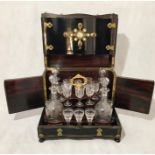 A Victorian ebonised tabletop drinks cabinet with mother of pearl cabochons and brass detailing -