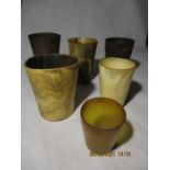 Six vintage horn beakers