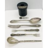 A small collection of silver and silver mounted cutlery etc