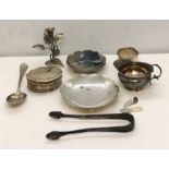 A collection of hallmarked silver items along with continental white metal dishes etc