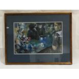 An impressionist oil painting of a café scene by Thomas Oliver - Overall size 55cm x 72 cm