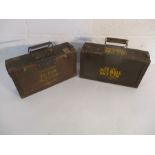 Two wooden ammo boxes, one marked .303 and dated 1953