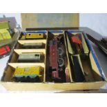 A boxed LNS Hornby train set, loco no. 6954 with various rolling stock etc. Tin plate station,