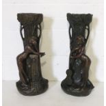 A pair of patinated Art Nouveau spelter bronzed centrepieces 62cm height