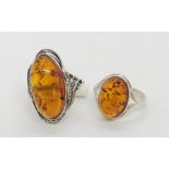 Two amber rings set in 925 silver