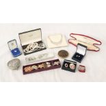 A collection of costume jewellery including a pair of 9ct gold earrings, weight 1.5g