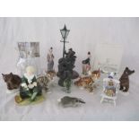 A collection of glass, china etc. including Russian animals, Dartington, Royal Doulton etc.