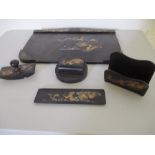A Chinoiserie papermache writing set