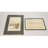A framed unsigned watercolour entitled "On the Tamar, May 23 1831" along with a sampler