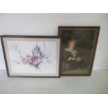 Two prints, "The Flower Seller" by Gordon King along with "Bubbles"