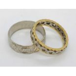 An 18ct white gold wedding band along with an 18ct gold eternity ring, total weight 9.4g