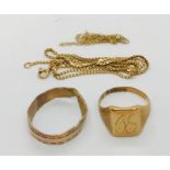 A small collection of scrap 9ct gold, weight 9.4g