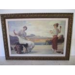 A large framed canvas transfer of Lord Frederic Leighton's 1878 painting "Winding the Skein".