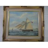 A Laurence Davison oil on canvas of a ship, 26cm x 30cm