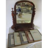 A Victorian mahogany toilet mirror along with five framed nursery rhymes