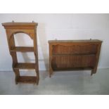 Two pine shelving units. Width 78cm Height 58cm Depth 11cm. Width 34cm Height 80cm Depth 14cm.