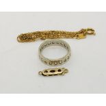 A 9ct white gold eternity ring along with a 9ct clasp (weight for both 3.7g) and an 18ct gold fine