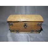 An oak dome topped casket with metal bounding - length 31cm, height 15cm, depth 17cm