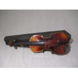 A vintage Rushworth & Dreaper violin in carry case with one bow - A/F