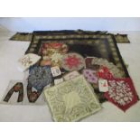 A collection of various linen and beadwork panels, patterns etc