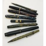A collection of vintage fountain pens etc. including Onoto, Burnham no.55, Mentmore, Conway Stewart,