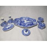 A small collection of Spode Copeland Blue Italian including two trinket boxes, dish, dwarf