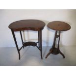 An Edwardian kidney shaped occasional table plus one other