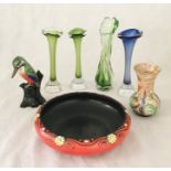 A collection of art glass vases, Burleigh ware bowl etc.