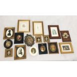 A collection of miniature framed portraits, pictures, prints etc.