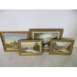 A pair of Vernon Haines watercolours along with two modern oil paintings