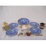 Various Copeland Spode Italian Blue plates, Wedgwood lustre tyg, WWI crested ware "Shrapnel Villa"