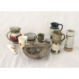 A collection of various studio pottery including jugs, bowl etc.