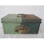 A small tin case with Cunard Line label "Aquatania", 39.5cm width