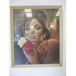 A J H Lynch retro print of a girl holding roses