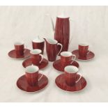 A 1950's Cmielow (Poland) six piece bone china coffee set comprising of six cups and saucers, a