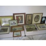 Various prints, watercolours, engravings including work by Herbert Beecroft, D Armour & J W Ferry