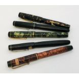 Five vintage fountain pens with 14ct gold nibs, to include Mentmore, Kingswood, Cub, etc.