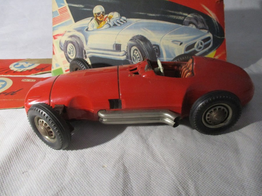 A vintage Mercedes Benz friction driven, tin plate model racer, Made in West Germany by NF. Car No - Bild 2 aus 14