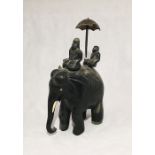 A carved hardwood elephant with Mahout A/F