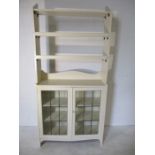 A vintage painted display cabinet with leaded light features. Height 193cm Width 91cm depth 31cm
