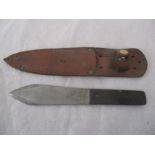 An Enfield throwing knife in leather scabbard