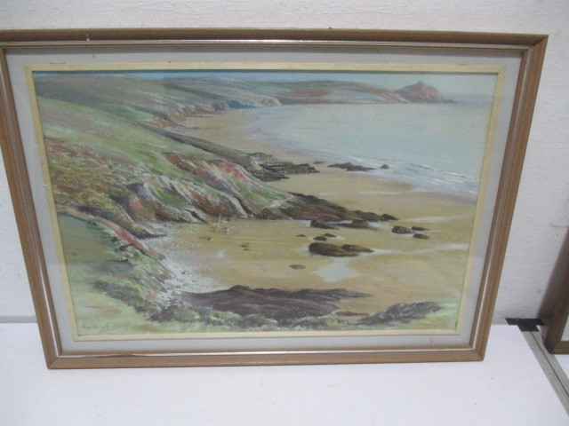 Two framed pastels by Roy Stringfellow entitled "Moonlight & Fishing Boats, Tallard" & "Whitsand Bay - Image 2 of 11