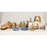 A collection of various items including Leonardo figurines, vases, country themed bottle stops etc