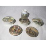 A small collection of Prattware pot lids etc.