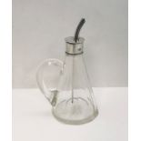 A cut glass and hallmarked silver olive oil pourer