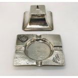 A hallmarked silver inkwell ( hinge A/F) along with a continental silver ashtray