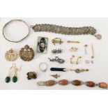 A small collection of costume jewellery, RAF badges, buttons etc.