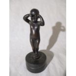 A bronze study of a crying baby on marble base, indistinct signature, height 27cm